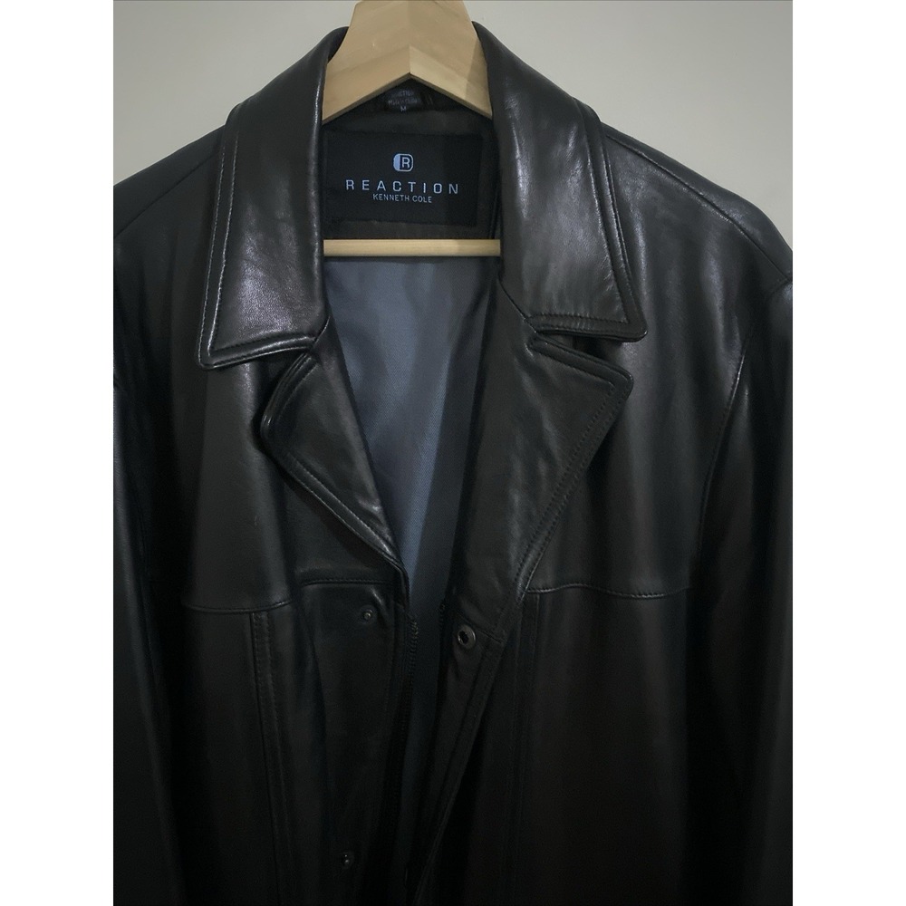 Kenneth Cole Reaction butter-soft black leather men's car coat -M